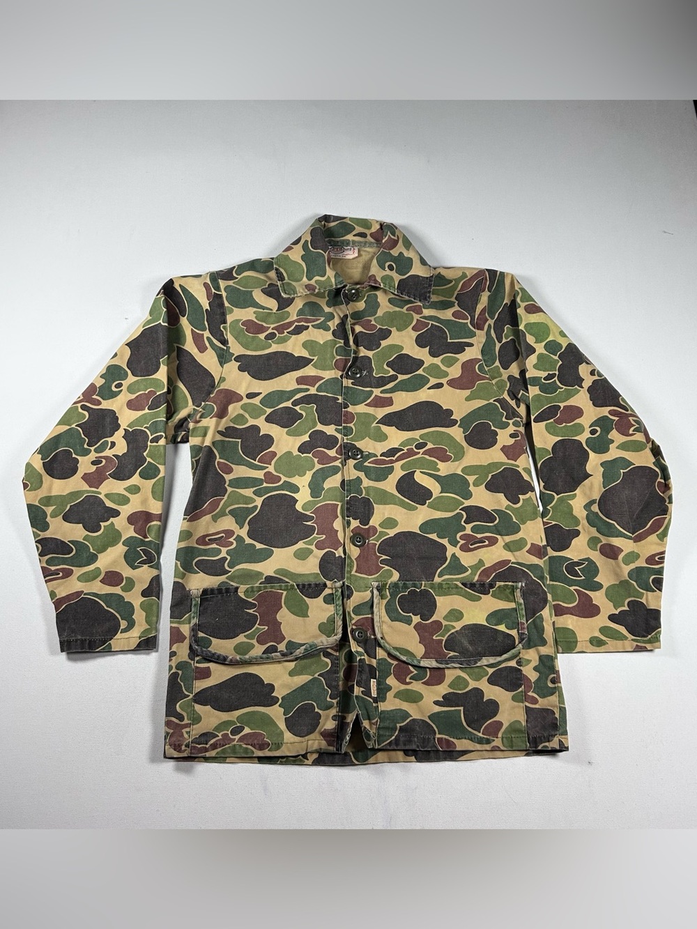 Vintage 70s Saftbak Hunting Denim Jacket Mens Medium Duck Frog Camo Hunting Coat